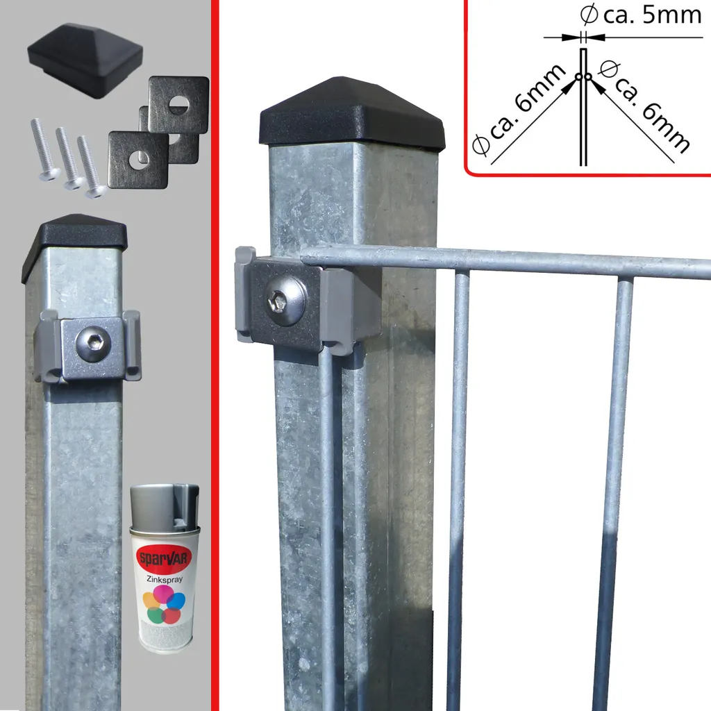 Doppelstabmattenzaun Set 6/5/6 Verzinkt Klemmplättchen Höhe: 1830 mm 2,5 m